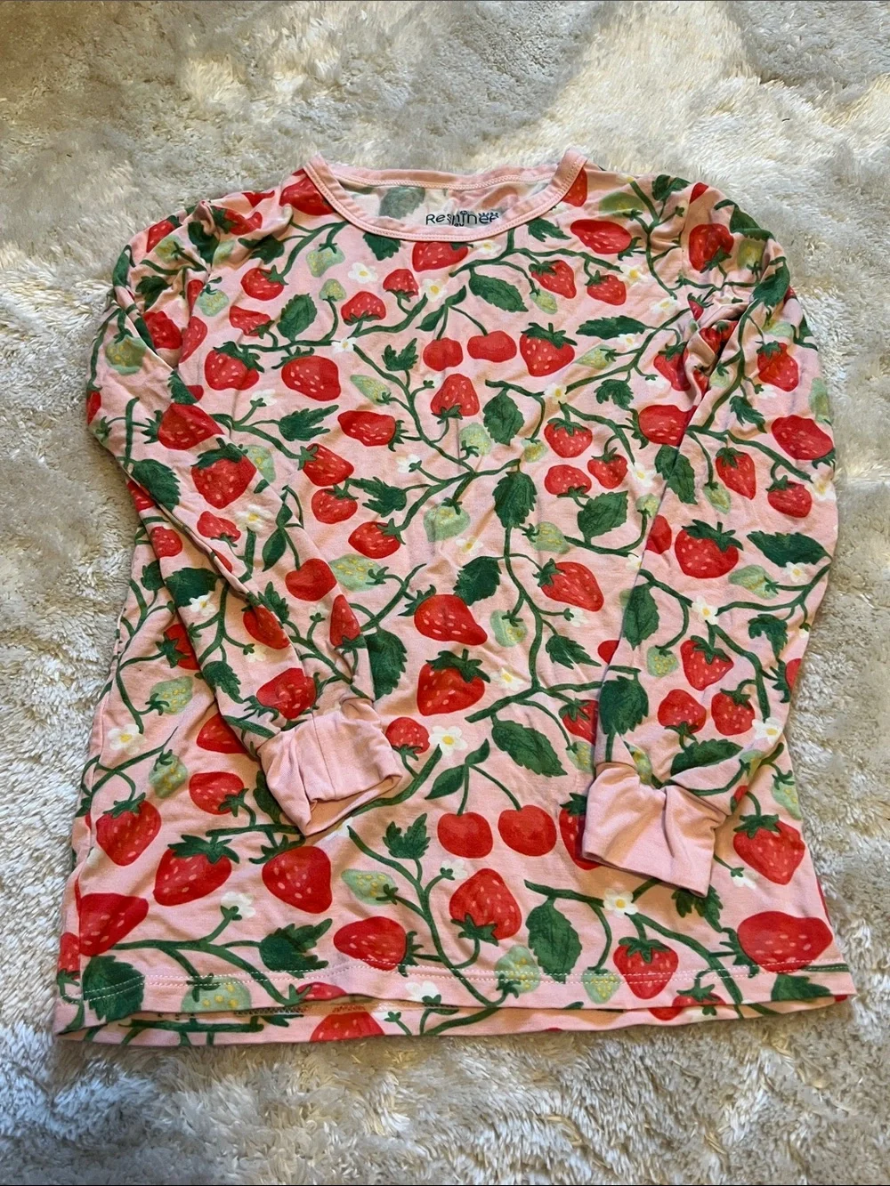 Bamboo Strawberry Print Pink Kids Pajama Set